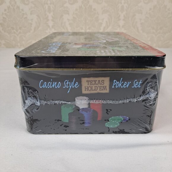 Texas Hold 'Em Casino Style Poker Set In Metal Tin Chips and More NWT - Picture 5 of 7